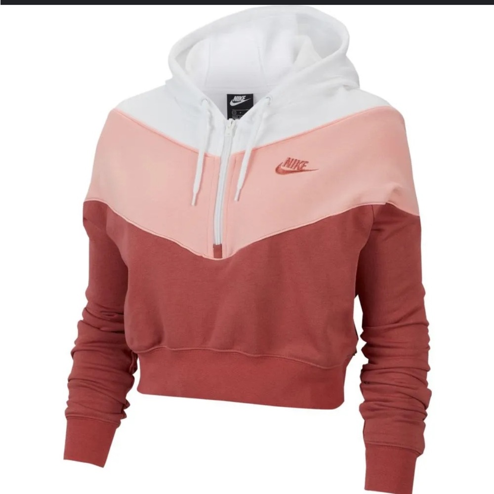Nike Women's Tri-Tone Hoodie - White, Pink, and Red